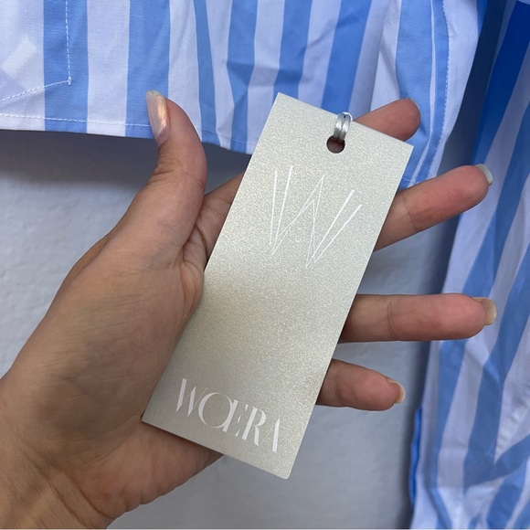 Woera Crop Button Up Light Top in Blue Stripe Size 0/ XS - Picture 6 of 7